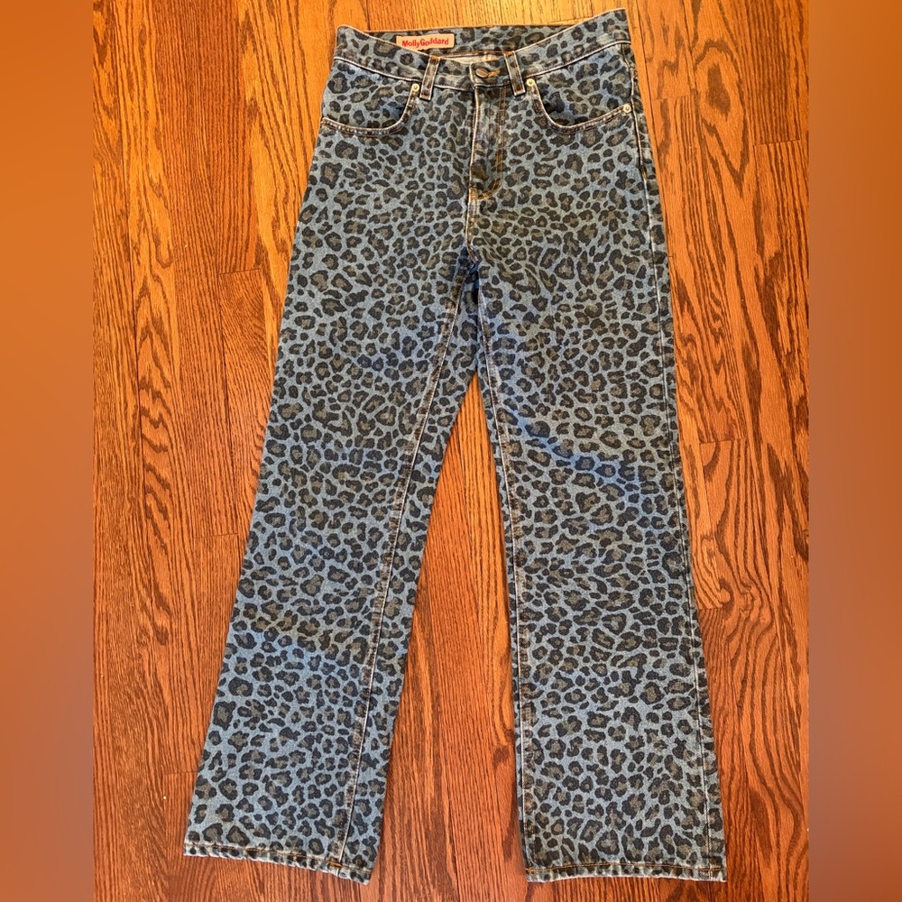 MOLLY GODDARD Blue Leopard Print Flare Jeans